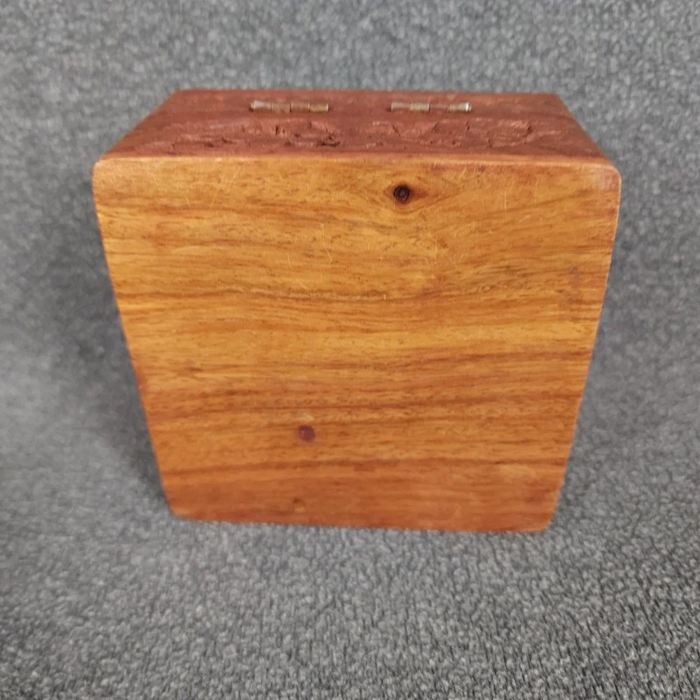 Vintage Wooden Trinket Box Hand Carved Floral Design Hinged Lid Jewelry Keepsake